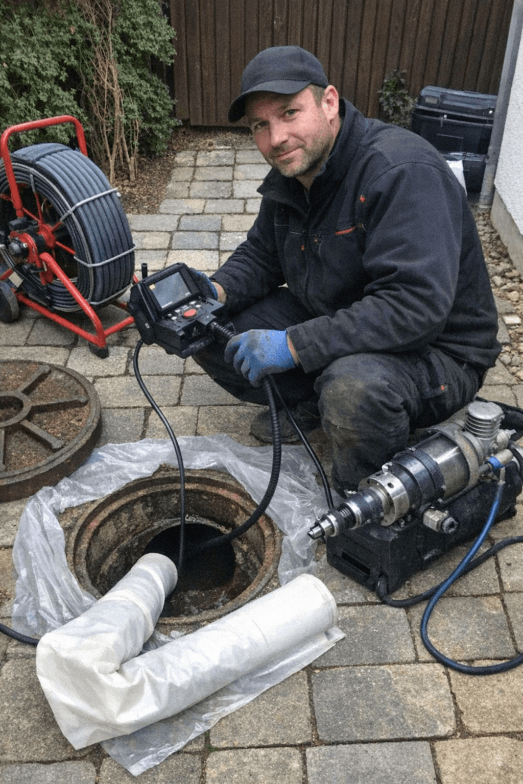 Elektromechanische Wurzelentfernung im Rohr mit Wurzelschneider bei der Kanalreinigung.